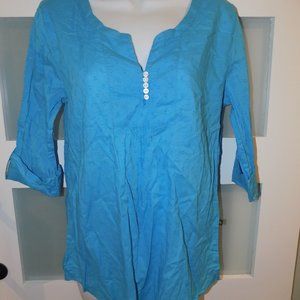 La Naturelle Peacock Blue Tunic Shirt Size L Women's NEW